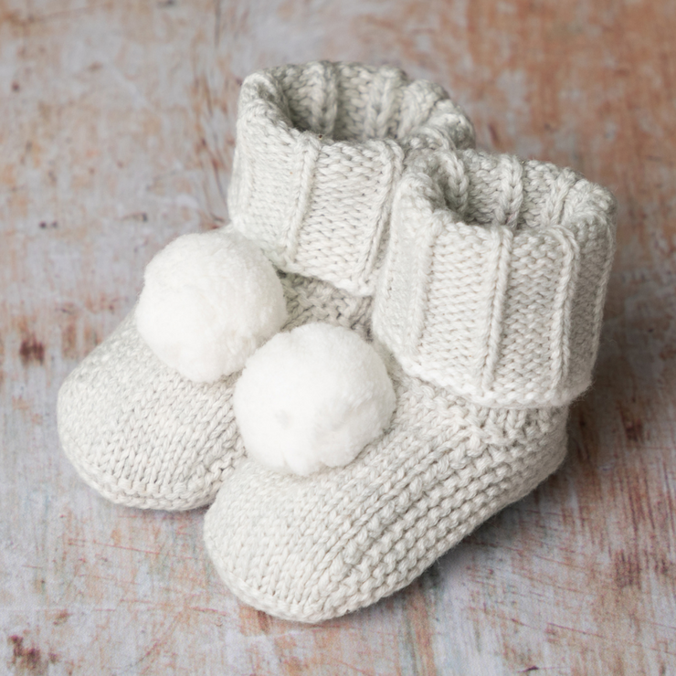 Organic Cotton Newborn Pom-Pom Booties - Grey